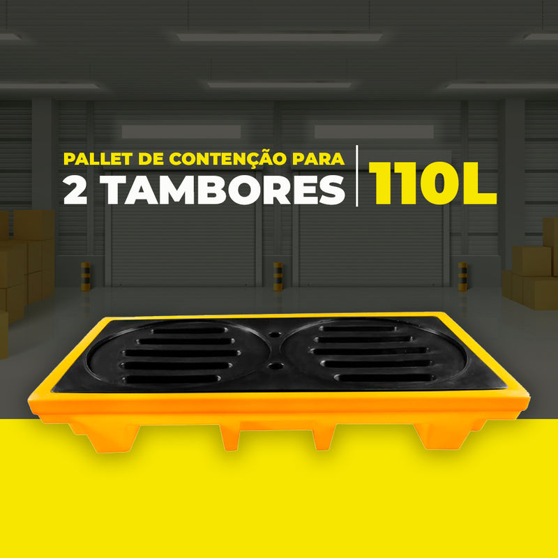 Pallet de Contenção para 2 Tambores 110 Litros - Perfil baixo - LojaDoAsfalto